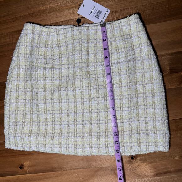 Rumored Coco Mini Skirt Yellow Shimmer Tweed Size 8 NWT Preppy Parisian - Picture 8 of 8